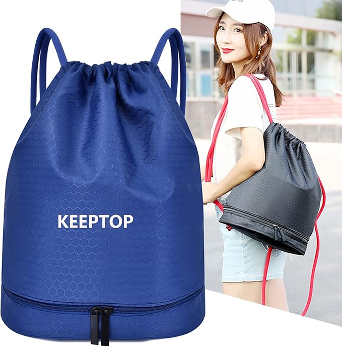 Waterproof Drawstring swim Bag Sackpack Backpack,Dry Wet Depart,Swimming Gym Yoga Sport Shoulder Rucksack Daypacks Casual Bags (BLUE)