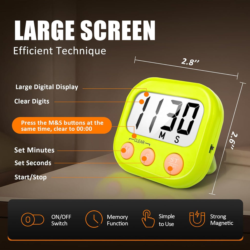 2 Pack Kitchen Timers Loud Ring Digital Timers for Cooking Magnetic Green