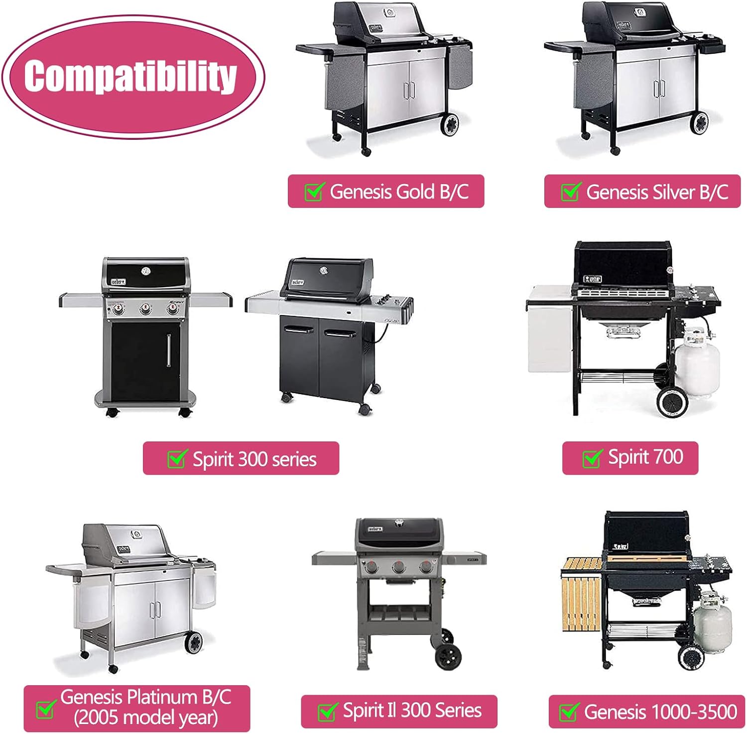 17.5 inch Grill Grate Replacement Parts 7638 for Weber Spirit I II E310 320 330, S310 320 330, Spirit 700, Cast Iron Grill Grates 7639, 7525, 7526, 7527 for Weber Spirit 300, 2 Pieces