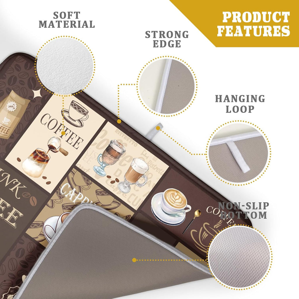 Brown Coffee Dish Drying Mat 18x24 Inch Coffee Cup Espresso Machine Pad Absorbent Washable Dish Rack Pad for Kitchen Counter Cafe Bar