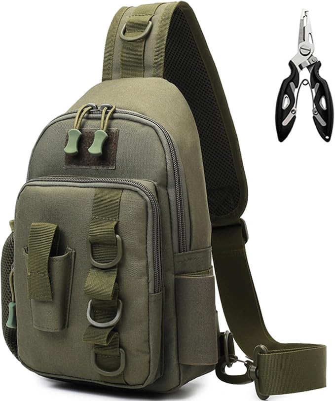 Fishing Sling Bag - Small Fishing Tackle Storage Bags with Rod Holder(Green)