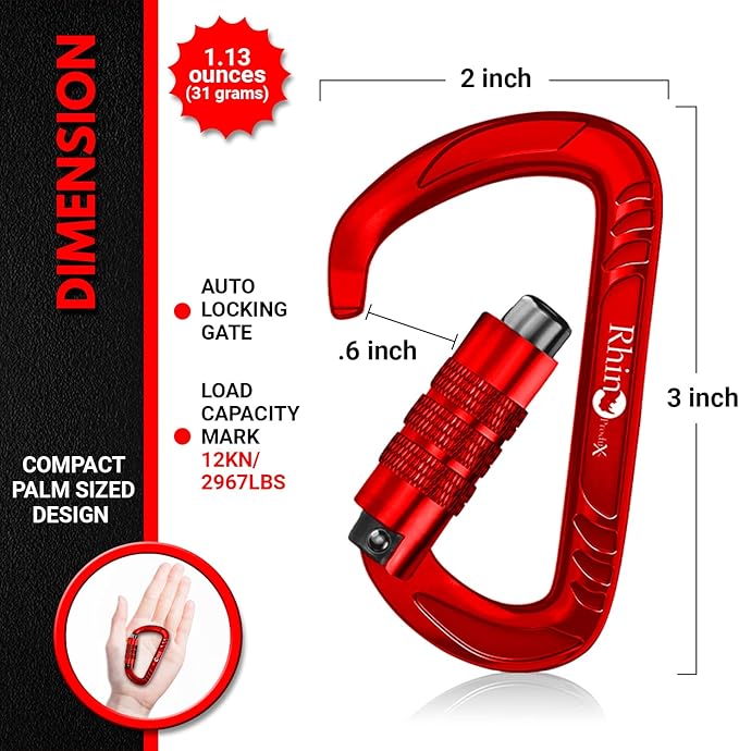 12kN (2697 lbs) Heavy Duty, Locking, Auto Locking, Wiregate Carabiner Clips, for Securing Pets, Outdoor, Camping, Hiking, Hammock, Dog Leash Harness, Keychains