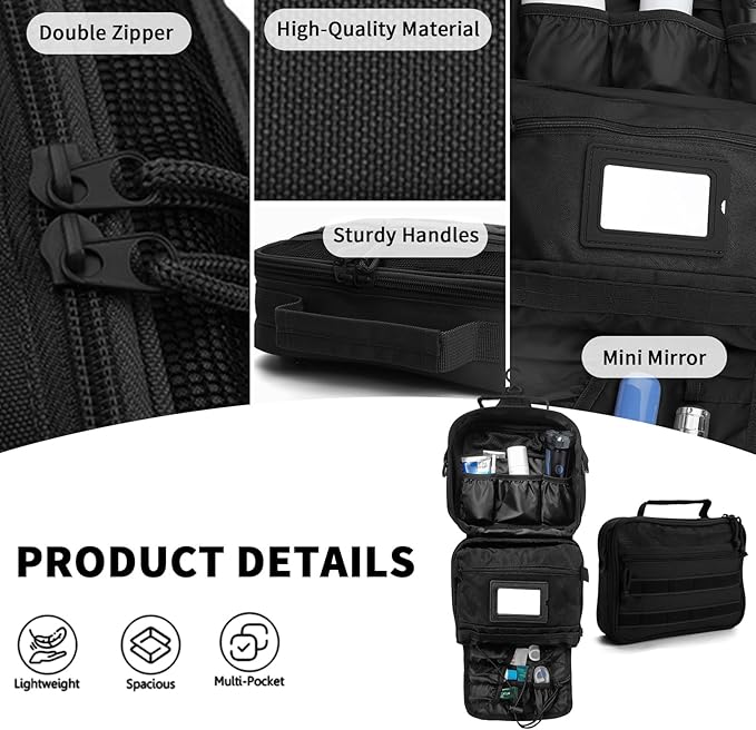 SMONT Toiletry Bag for Men Travel Toiletry Organizer Dopp Kit Travel Organizer Toiletries Bag Shaving Hygiene Bag Bathroom Hanging Men's Toiletry Bag for Short Trips Black