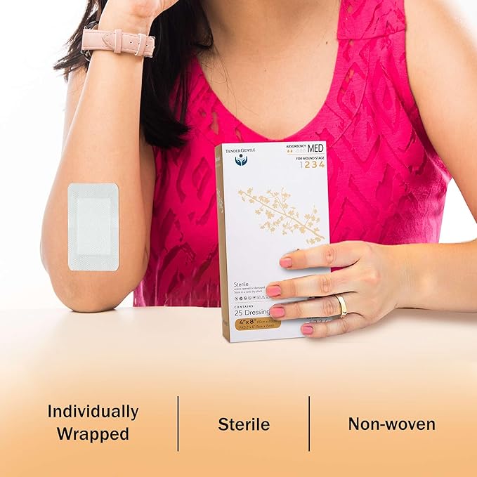 Bordered Gauze Island Dressing 4x8-25 Adhesive Gauze Pads for Wound Protection - Good for Hospitals, Medical Facilities, First Aid Kits, and More