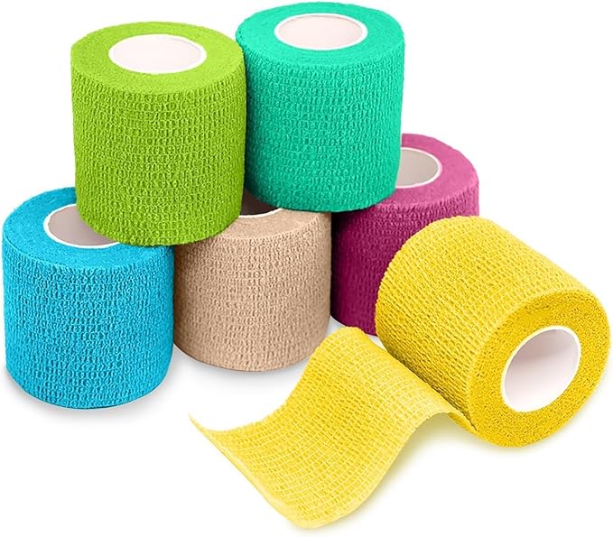FriCARE Self Adhesive Bandage Wrap, Medical Tape in First Aid Kit, Cohesive Bandages for Wounds Sport Vet, FSA/HSA Eligible, 2 Inches X 5 Yards 6 Rolls, Fresh