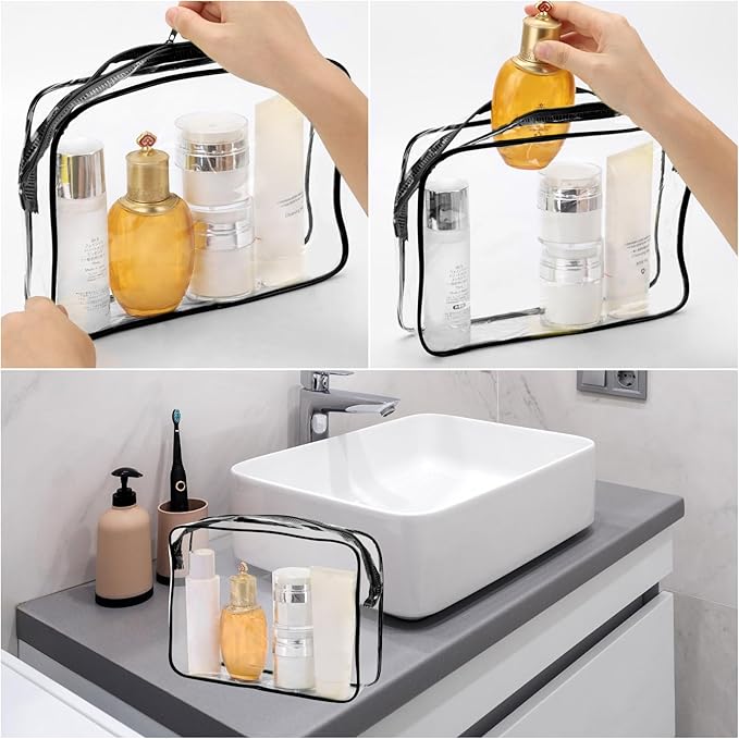 Tbestmax 10 Pack Clear Cosmetic Bags Makeup Bags Portable Waterproof TSA Approved Travel Toiletry Bags Organizer