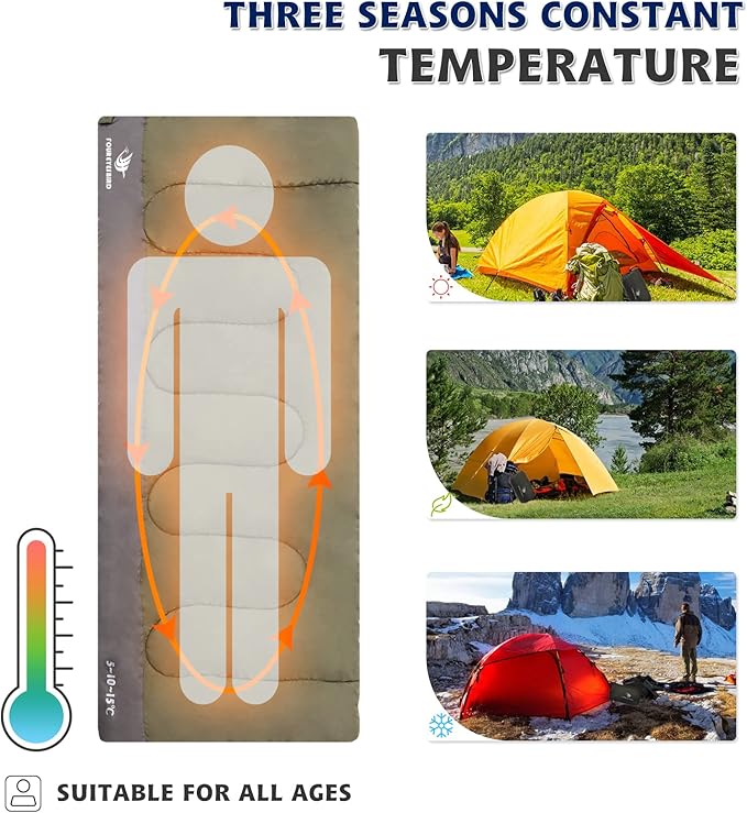 Envelope Sleeping Bag, Three Seasons Constant Temperature Sleeping Bag, Suitable for All Ages, Indoor Hotel Accommodation or Outdoor Travel…