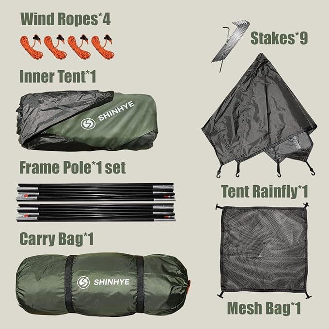 ShinHye Backpacking Tent for Camping, 1/2 Person Ultralight Backpacking Tent Easy Setup Tents Waterproof Lightweight Hiking Tents for Outdoor