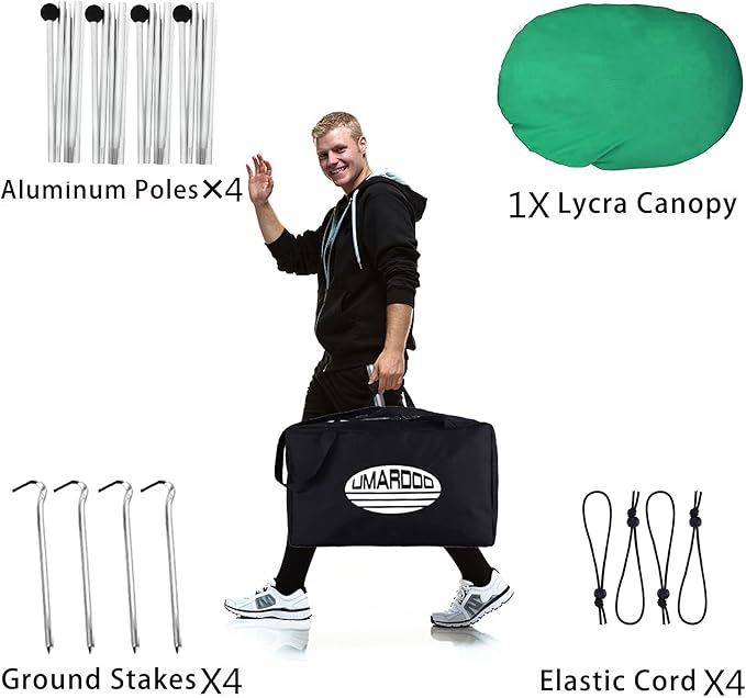 UMARDOO Family Beach Tent Canopy Sun Shade Portable, Large Compact Beach Sun Shelter Easy Setup with Packable Bag for Outdoor Travel (Green, 10X10 FT. 4Poles)