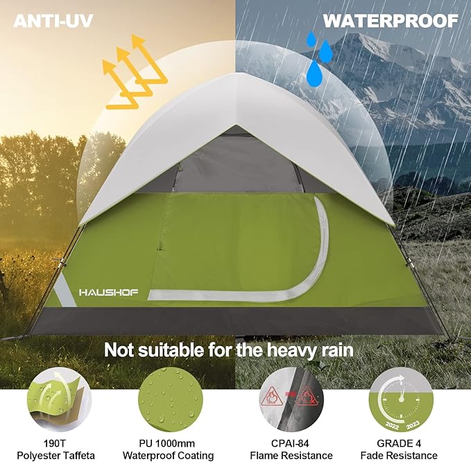 2/4-Person Family Dome Tent with Removable Rain-Fly, Easy Set Up Portable Camping Tent for Backpacking Hiking Backyard Outdoor, Green/Blue/2-person/4-person