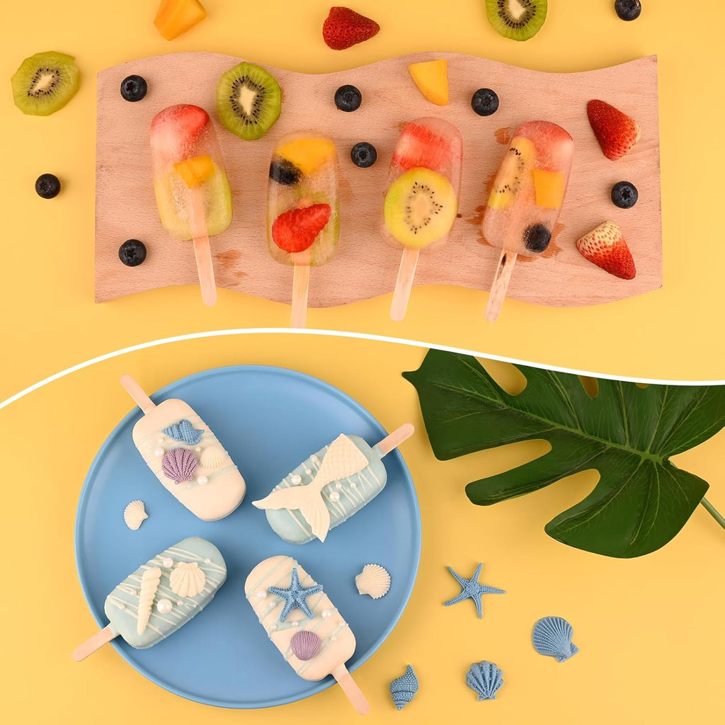 Sakolla Silicone Popsicle Molds Set of 3, Large Oval 4 Cavities Homemade Ice Pop Molds with 150 Wooden Sticks for Ice Cream, Cakesicles, Cake Pop (Purple)