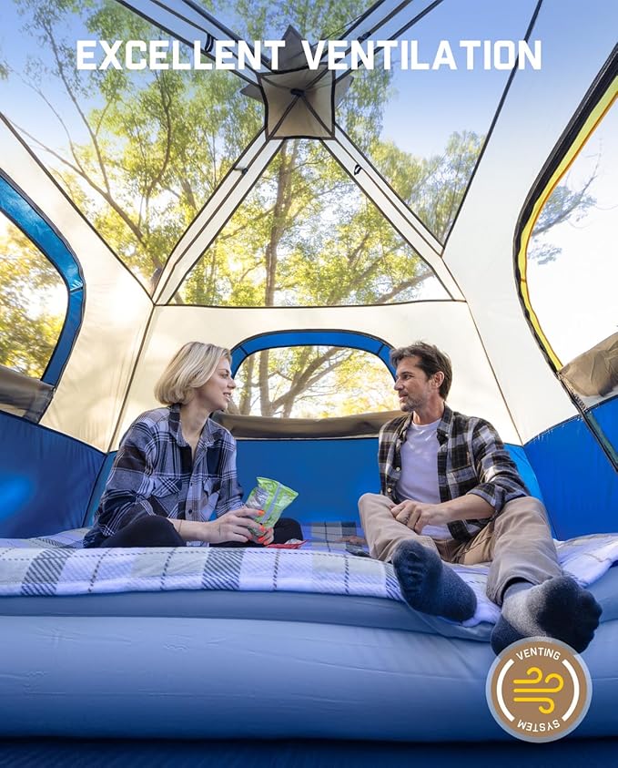 FanttikOutdoor Camping Tent 4/6/8/10 Person Instant Cabin Tent Setup in 60 Seconds with Rainfly & Windproof Portable with Carry Bag for Family Camping & Hiking, Upgraded Ventilation