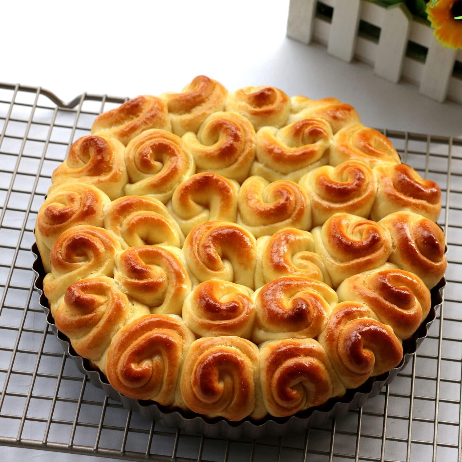 Tart Pan 9 inch Removable Bottom Coated Carbon Steel, Non-Stick Round Tartlet Tins Quiche Baking Dish Pie Pan with Fluted Edges Cake Mold (Gold)