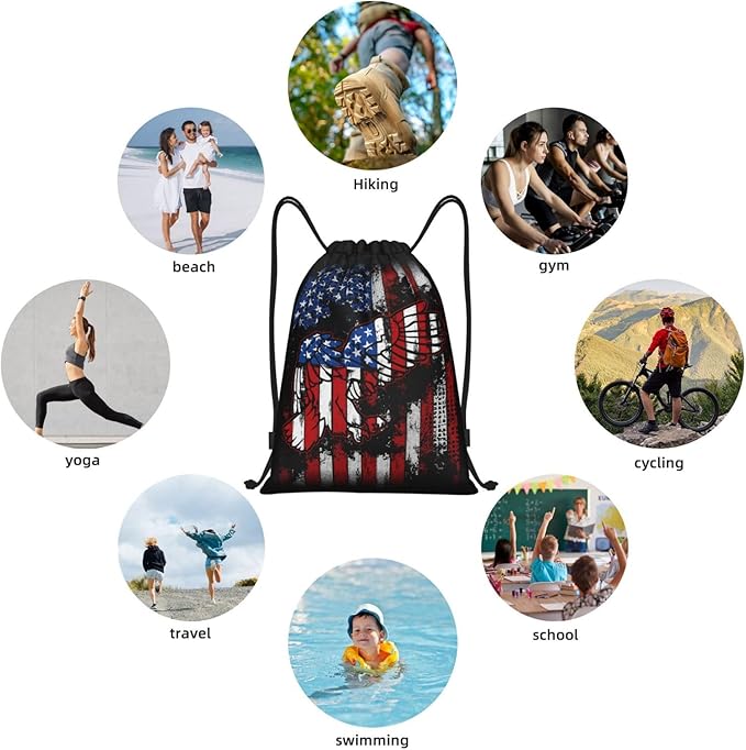 Eagle Outline Drawstring Backpack American Flag Gym Bag Patriotic Gift for Independence Day, Memorial Day, 4th of July Party Favor Goodies Storage