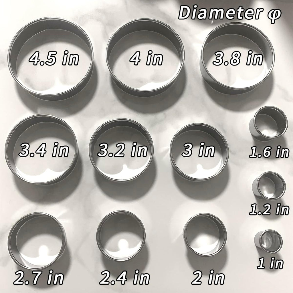 Round Cookie Cutters Set 12Pcs, Metal Cookie Cutters Sturdy Dough Molds with Case, Basic Biscuit Cutter for Fondant Pancake Baking Decorations Holiday Birthday Party