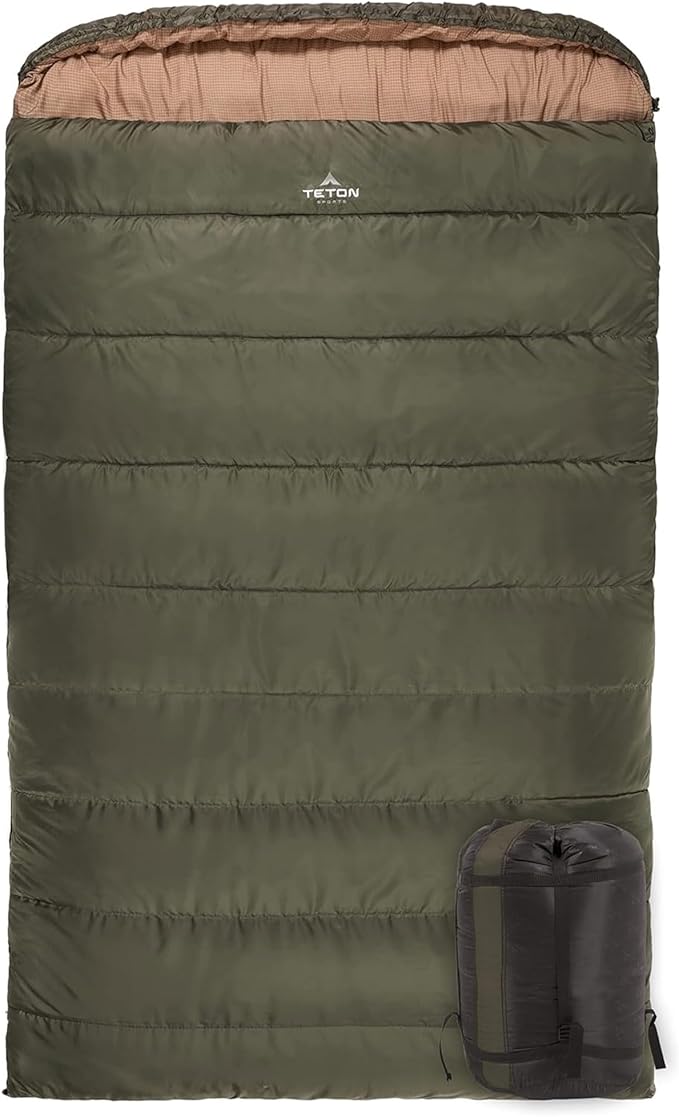 Teton Mammoth Queen Size Double Sleeping Bag- A Warm Bag The Whole Family can Enjoy – Great for Camping, Hunting and Base Camp. Compression Sack Included
