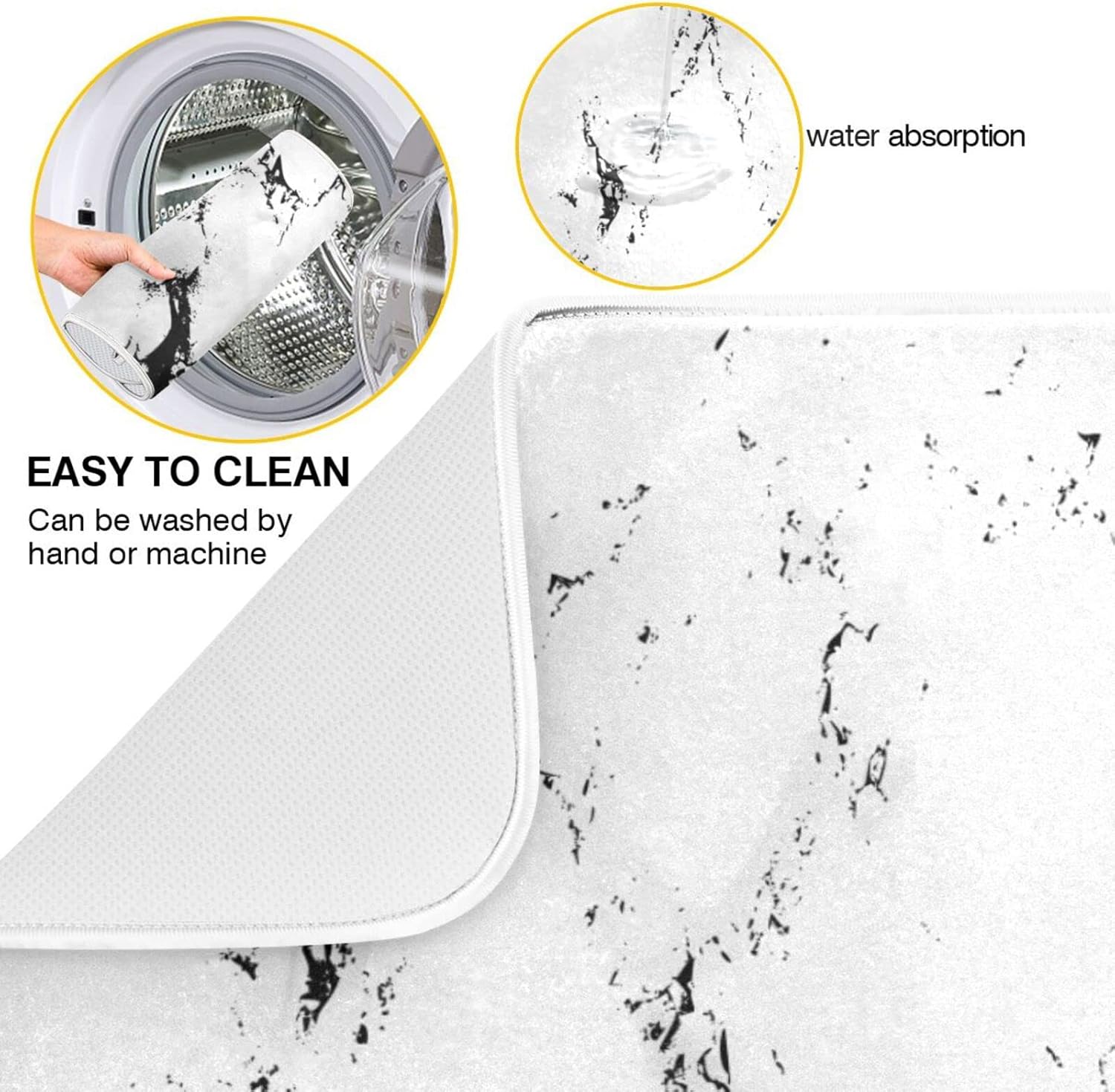 Super Absorbent Dish Drying Mat, Microfiber Fast-Drying Dish Mat, 16" x 18", Kitchen Dish Drying Pad, White Marble