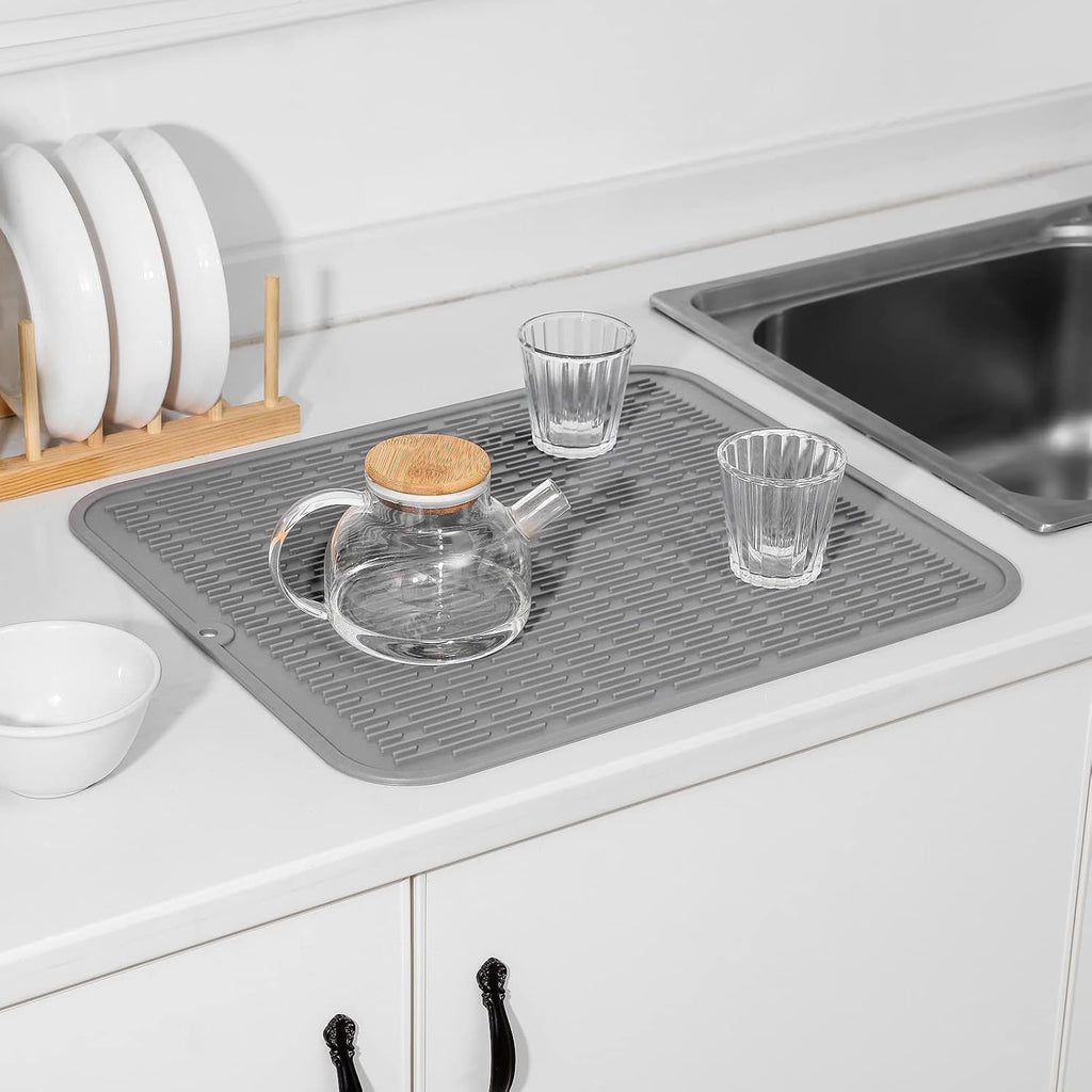 Silicone Dish Drying Mat for Multiple Usage,Easy clean,Eco-friendly,Heat-resistant Silicone Mat for Kitchen Counter or Sink,Refrigerator or Drawer Liner Grey 2XL 24 inches x 18 inches