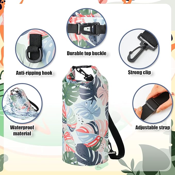 2 Pcs Waterproof Floating Dry Bag 10l Floating Dry Sack for Man Women Roll Top Waterproof Backpack for Rafting Boating Swimming Kayaking Hiking(Coconut Tree Palm Leaf)