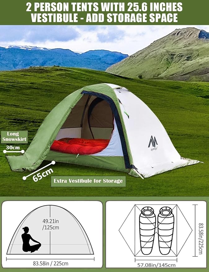 AYAMAYA 4 Season Backpacking Tent 2 Person Camping Tent Ultralight Waterproof All Weather Double Layer Two Doors Easy Setup 1 2 People Man Tents for Backpacker Outdoor Hiking Survival