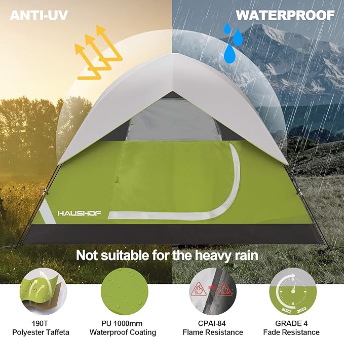 2/4-Person Family Dome Tent with Removable Rain-Fly, Easy Set Up Portable Camping Tent for Backpacking Hiking Backyard Outdoor, Green/Blue/2-person/4-person