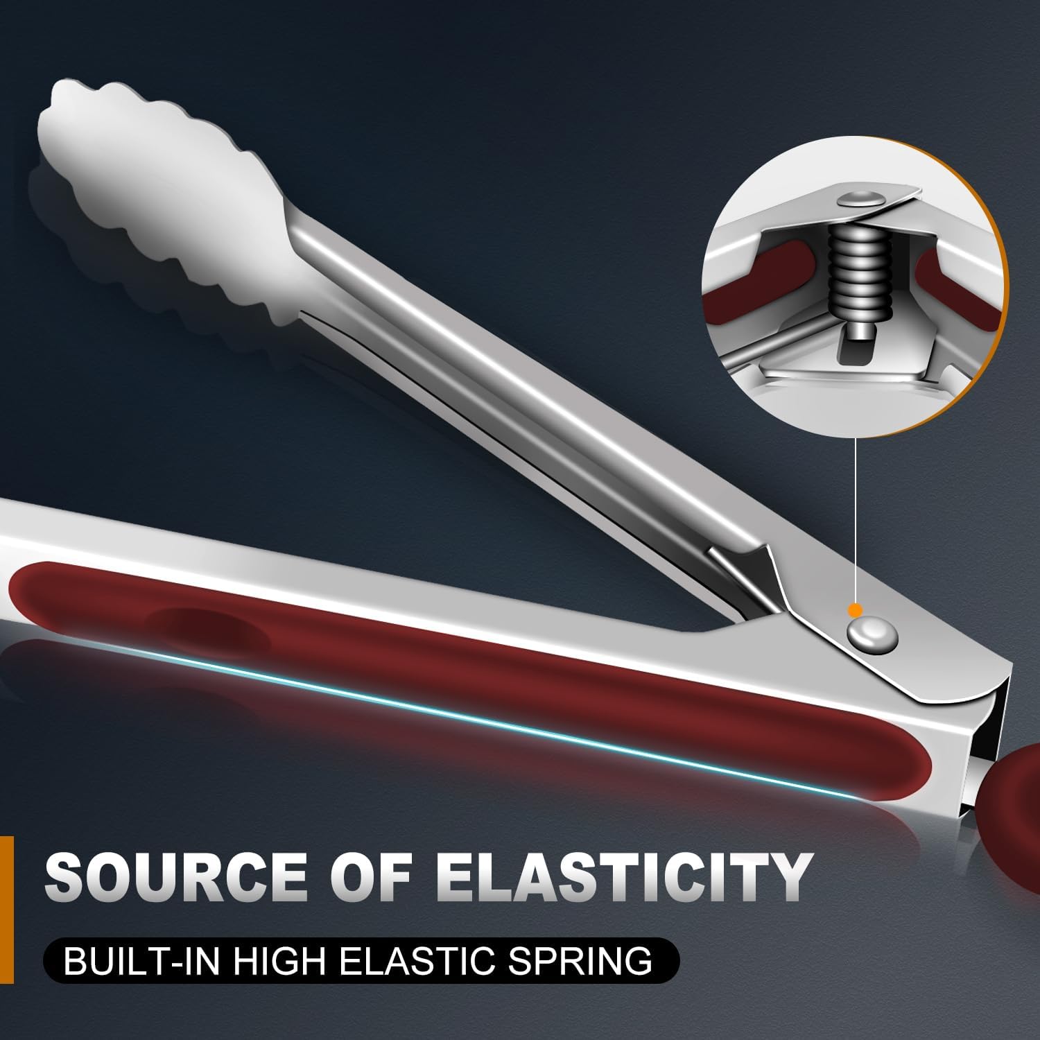 Tongs For Cooking - 7",9" and 12 inch Kitchen Tong Heat Resistant 600 Degrees Stainless Steel Tongs, Heavy Duty Metal Locking Tong, Perfect for Food, BBQ Red Set of 3