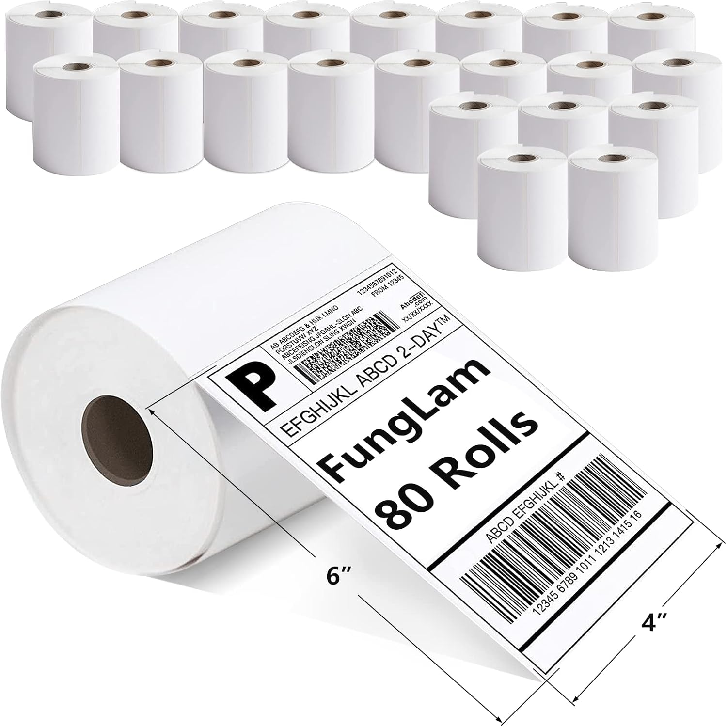 FungLam 80 Rolls 4x6 Direct Thermal Shipping Labels, 250 Labels Per Roll, 1" Core, Perforated, White Mailing Postage Shipping Label Compatible with Zebra 2844 ZP-450 ZP-500 ZP-505