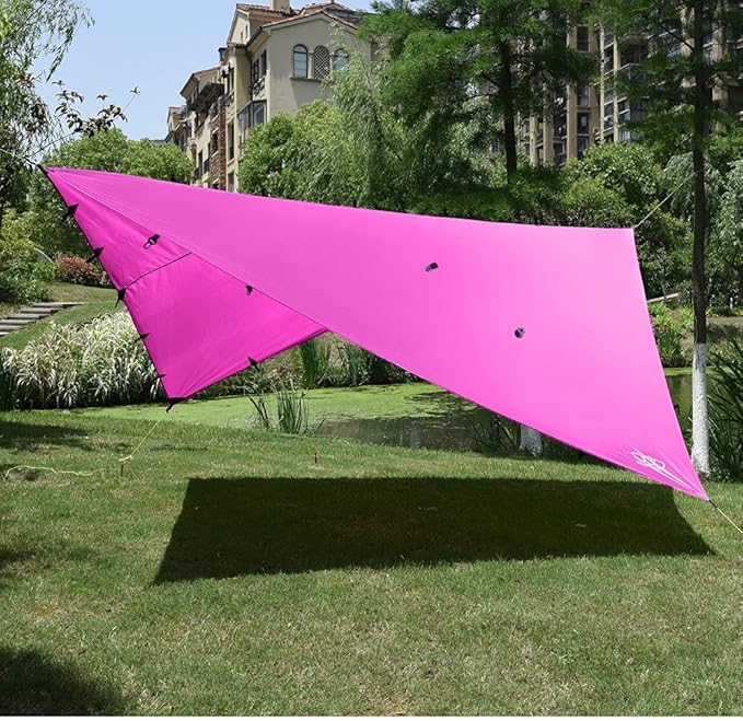 Gold Armour Rainfly Tarp Hammock, Premium 14.7ft/12ft/10ft/8ft Rain Fly Cover, Waterproof Ultralight Camping Shelter Canopy, Survival Equipment Gear Tent Accessories (Pink 12ft x 10ft)