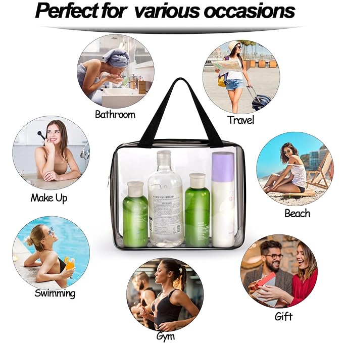 3Pcs Crystal Clear PVC Travel Toiletry Bag Kit for Women Men, Waterproof Vinyl Organizer Clear Makeup Bags with Zipper Handle Straps, Cosmetic Bag Pouch Carry on Airport Airline Compliant Bag Handbag
