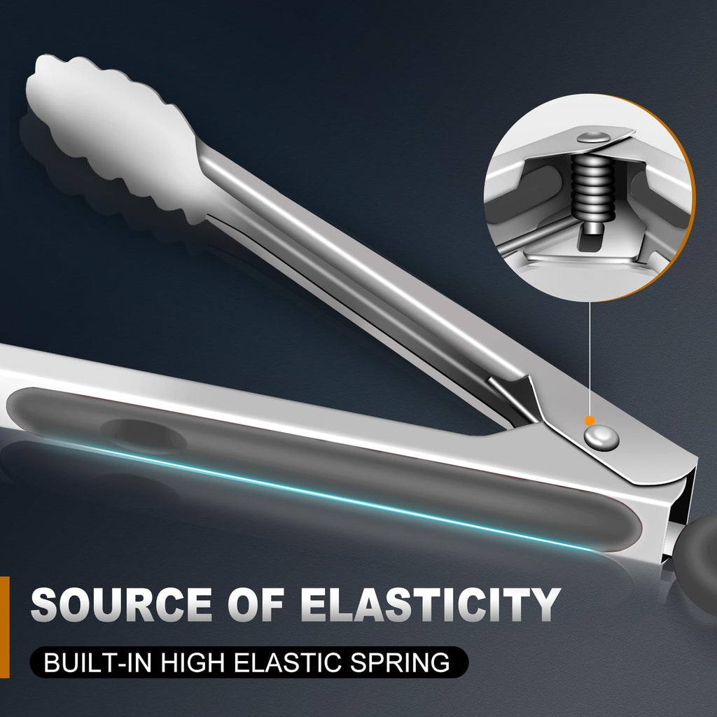 Tongs For Cooking - Heat Resistant 600 Degrees Stainless Steel Kitchen Tong,Heavy Duty Metal Locking Tongs - Perfect for Food, BBQ set of 3 (7",9" and 12") Grey