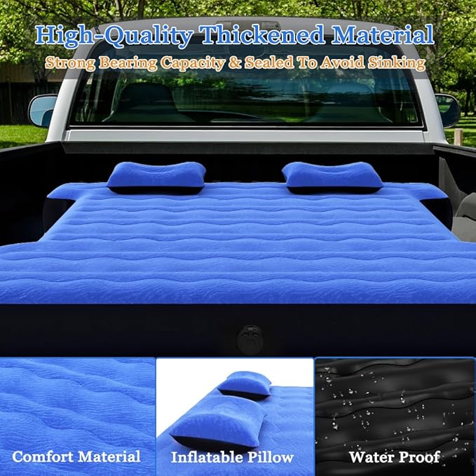 Camping Pickup Truck Bed Air Mattress Thicken Sleeping Pad for 5.5-5.8Ft Full-Size Short Truck Beds Outdoor Camping Car Travel(Navy Blue)