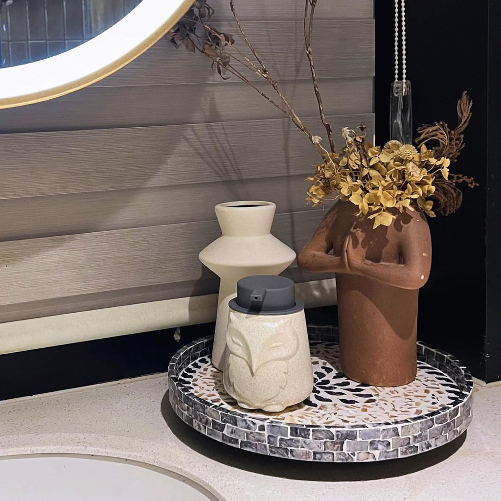 12.5" Lazy Susan for Table Top – Mother of Pearl Spinning Turntable Serving Tray, Marble Lazy Susan Organizer for Dining Table Centerpiece, Kitchen Island Decor, Bathroom Counter, Outdoor Use (Flower)