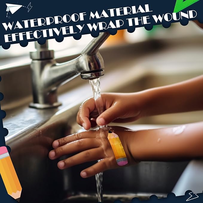 Geiserailie 60 Pcs Back to School Pencil Kids Bandages with Gift Box Self Adhesive Pencil Bandages for Minor Cuts Scrapes Fun First Aid Kit Graduation Gift First Day of School Classroom Party Supplies