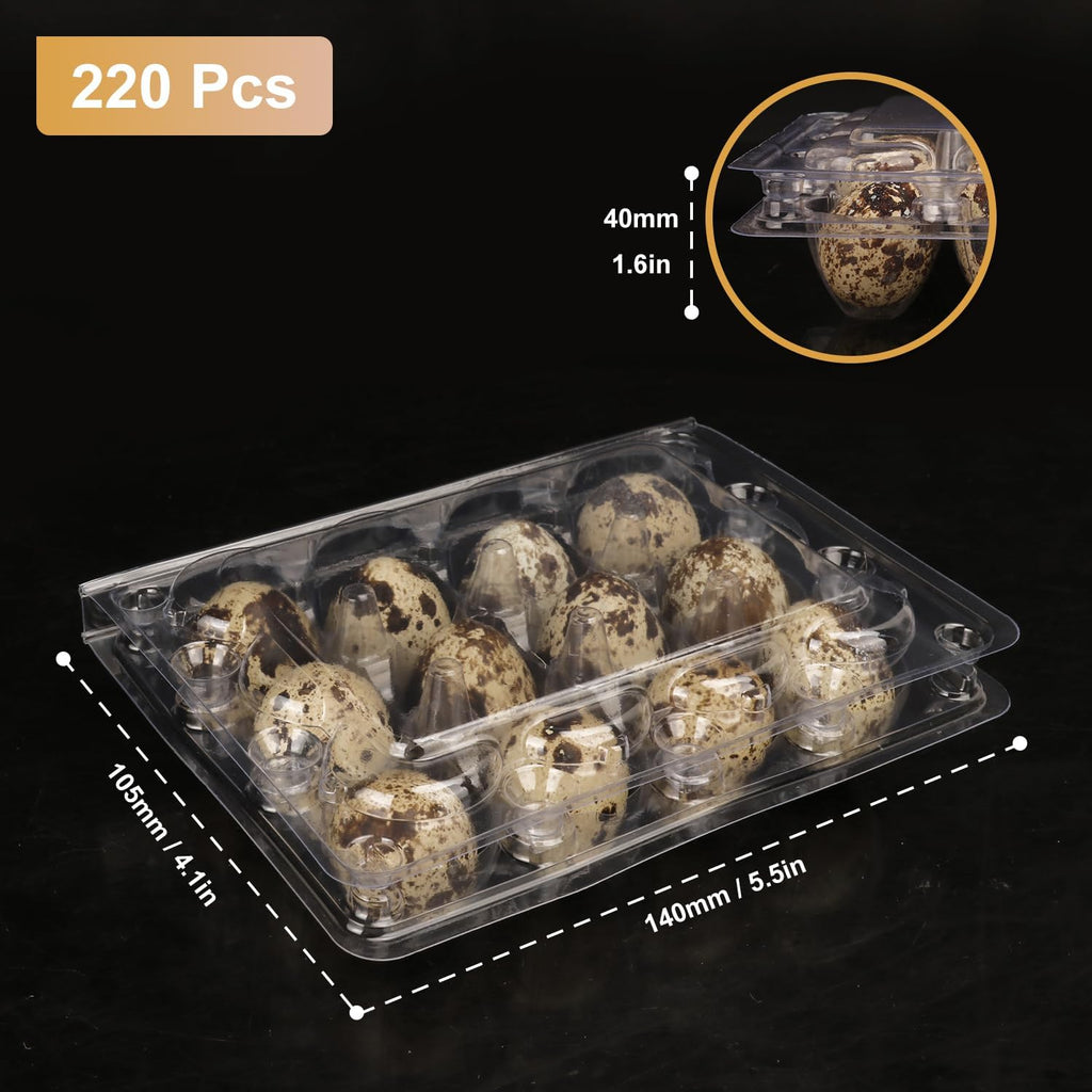 220 Pack Quail Egg Cartons, Clear Plastic Quail Egg Trays, Holds up to 12 Quail Eggs Securely - Your Ultimate Small Eggs Carton Holders for Bulk Storage and Display