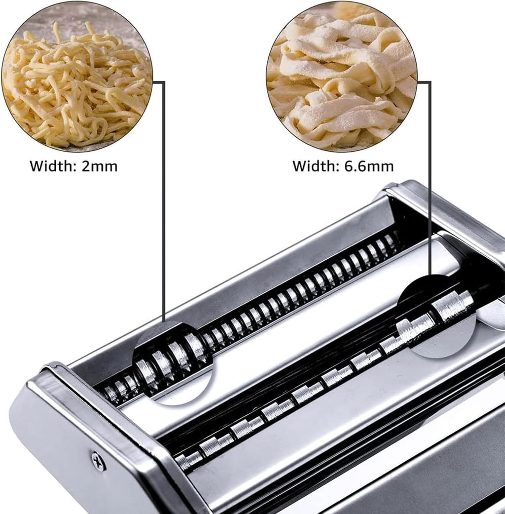 Pasta Maker Machine with 9 Adjustable Thickness Settings, 2 in 1 Noodle Maker Includes Pasta Cutter, Ravioli Maker Attachment & Pasta Drying Rack