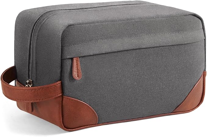 Vorspack Large Toiletry Bag Hanging Dopp Kit for Men Water Resistant Canvas Shaving Bag with Large Capacity for Home Travel - Light Grey