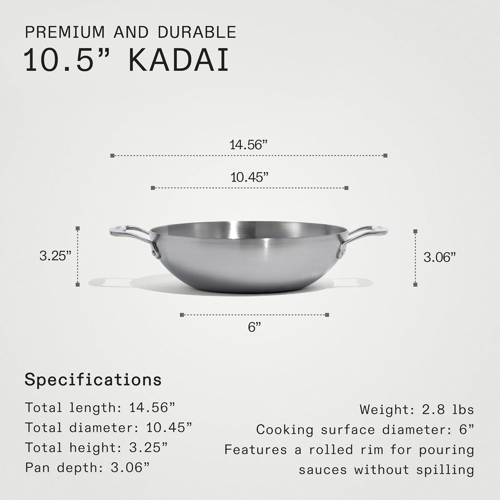 Made In Cookware - 10" Stainless Steel Kadai Pan - 5 Ply Stainless Clad - Professional Cookware - Induction Compatible