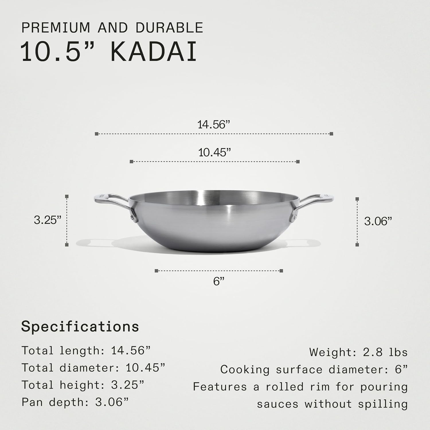 Made In Cookware - 10" Stainless Steel Kadai Pan - 5 Ply Stainless Clad - Professional Cookware - Induction Compatible