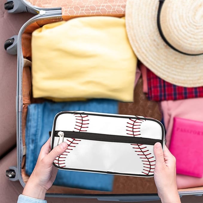 Sport Baseball Portable Travel Toiletry Bag, Softball Texture Ball Dopp Kit Cosmetic Organizer Makeup Bag Shower Shaving Bag for Men Women