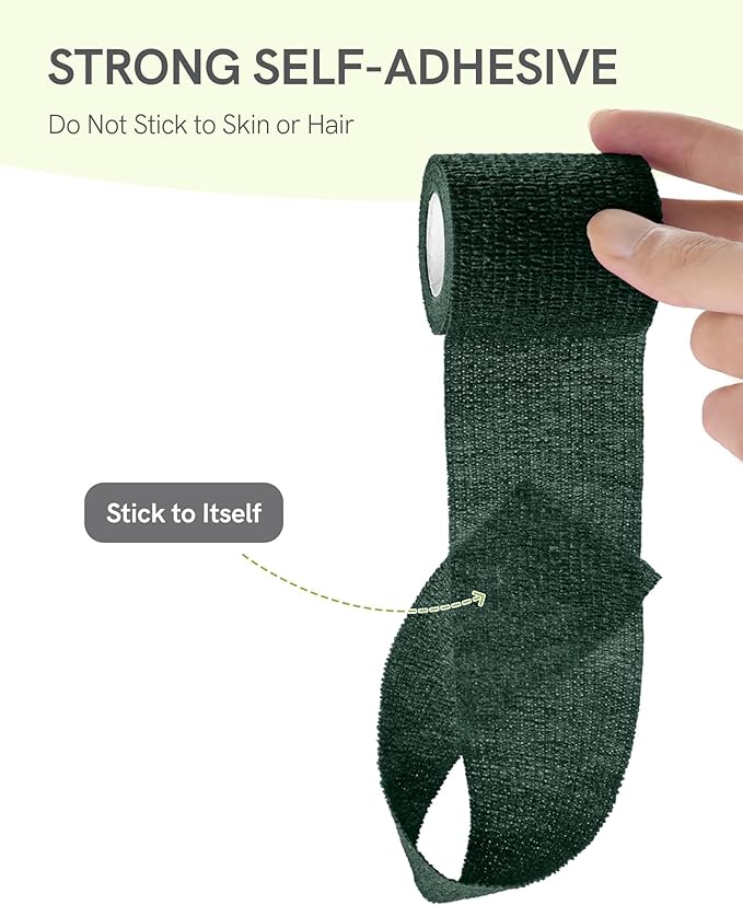 FriCARE Self Adhesive Bandage Wrap, Medical Tape in First Aid Kit, Cohesive Bandages for Wounds Sport Vet, FSA/HSA Eligible, 2 Inches X 5 Yards 6 Rolls, Hunter Green