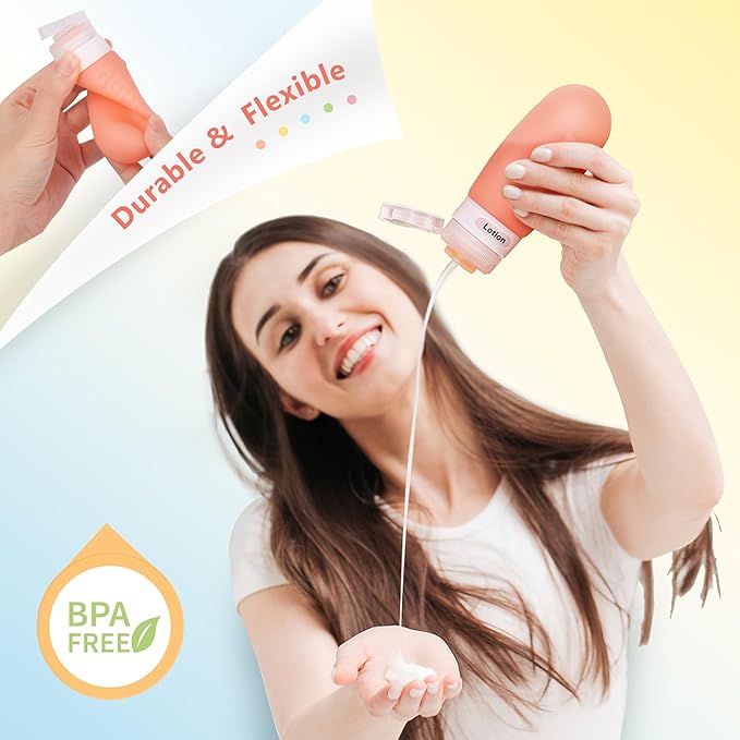 18 Pcs Travel Size Toiletries Set,Leak Proof Squeezable Silicone Bottles for Shampoo and Conditioner,TSA Approved Travel Essentials Accessories,White Pack