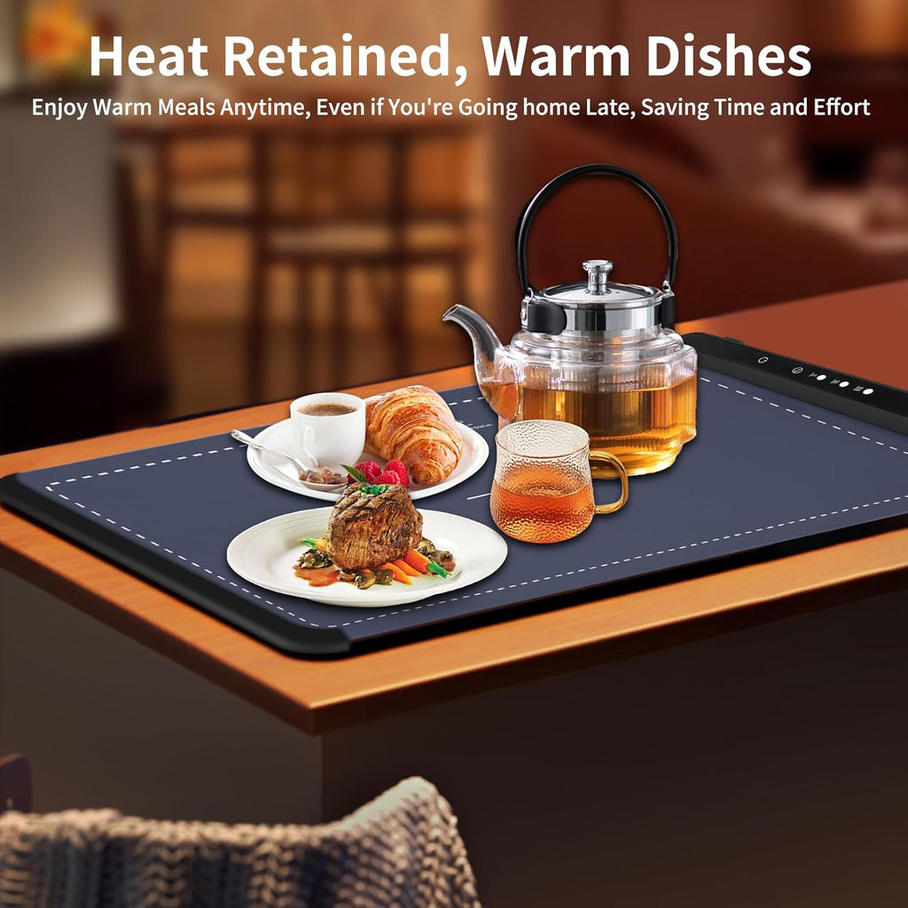 2025 New Food Warming Mat, Silicone Electric Warming Tray, Food Warmers for Parties Buffet - Full Surface Heating, 3 Temperature Settings, Foldable, Food Heating Mat for Gatherings, Family, Everyday