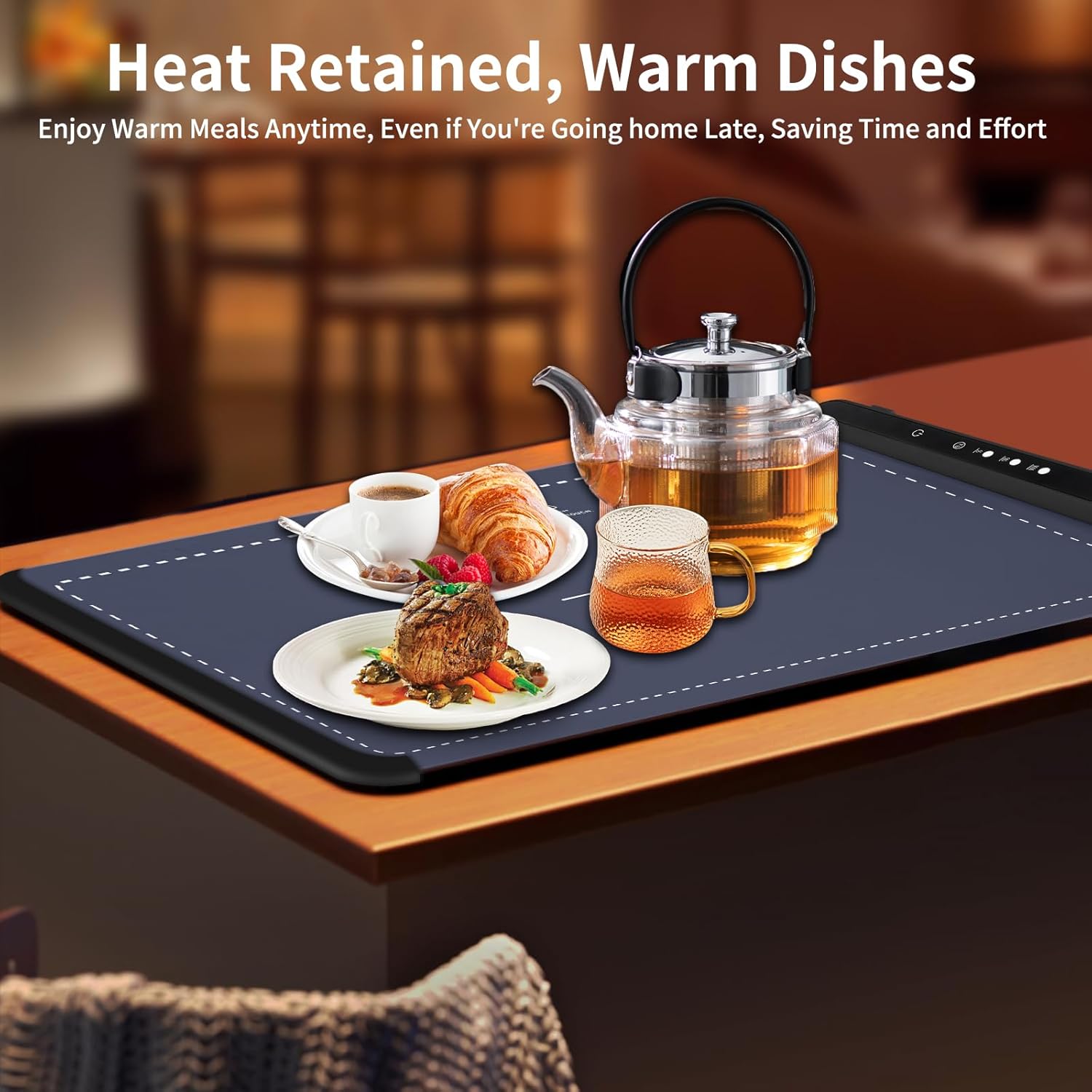2025 New Food Warming Mat, Silicone Electric Warming Tray, Food Warmers for Parties Buffet - Full Surface Heating, 3 Temperature Settings, Foldable, Food Heating Mat for Gatherings, Family, Everyday