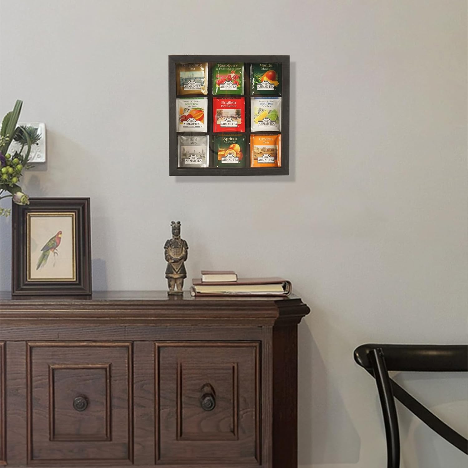 Black Wood Tea Bag Organizer, 9 Compartment Multi-Functional Tea Box and Storage Organizer,Tea Storage Chest with Acrylic Lid