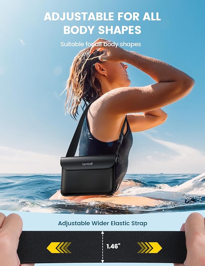 Lamicall [2Pack] Waterproof Fanny Packs, Dry Bag Pouch - [Elastic Waist Strap] Phone Waterproof Waist Pouch Dry Bag, Beach, Kayaking, Swimming, Cruise Essentials, 8.7” for iPhone 16 15 14 13 Pro Max