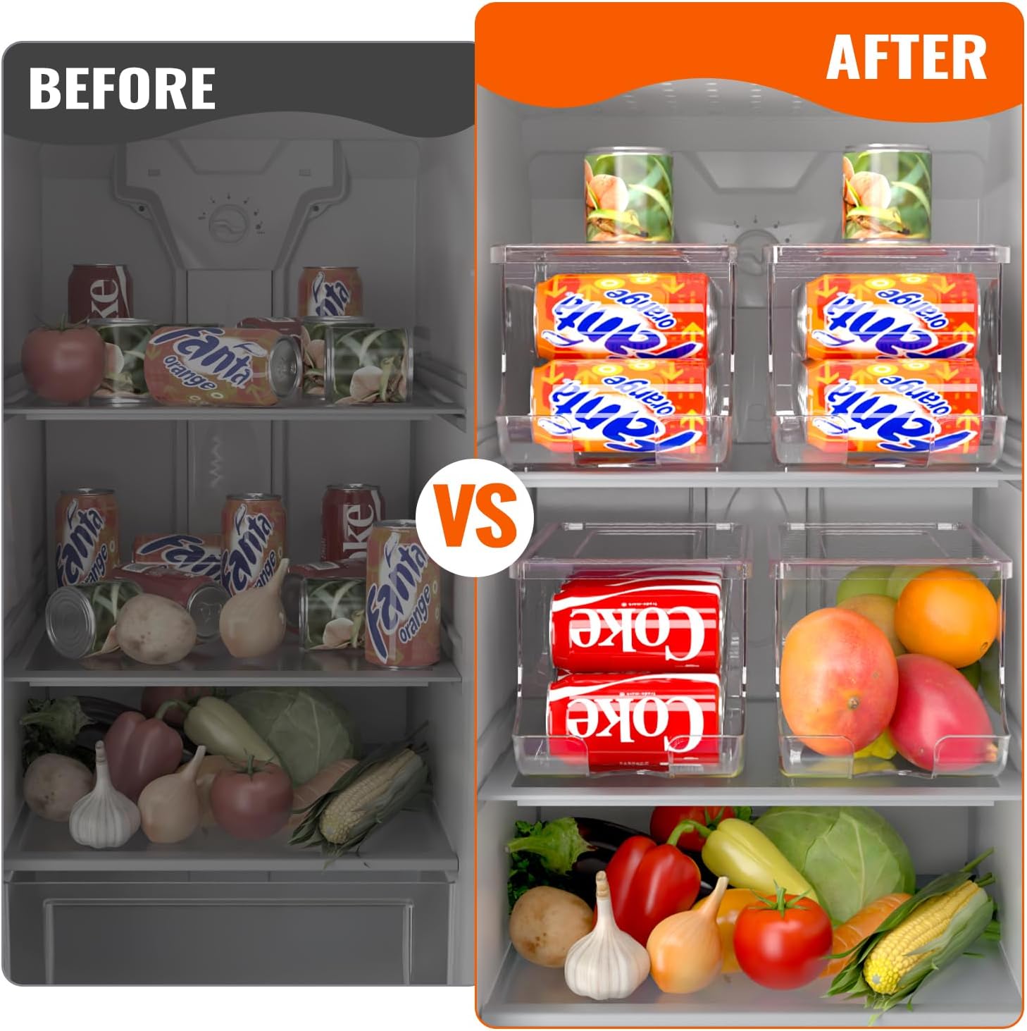2 Pack Soda Can Organizer for Refrigerator, Stackable Canned Food Pop Cans Container Can Holder Dispenser with Lid for Fridge Rack Freezer, Clear Storage Bins-Holds 12 Cans Each (Clear)