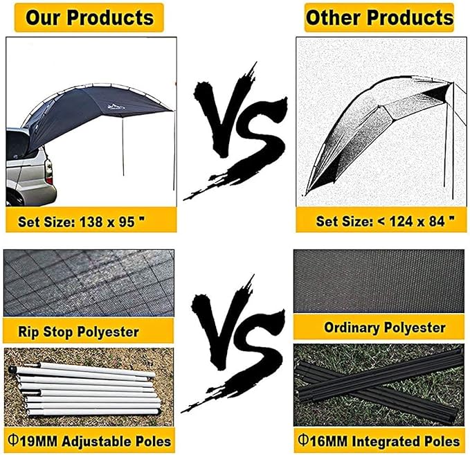 Versatility Camping Tent for Truck Bed,SUV RVing, Van,Trailer and Overlanding Portable Teardrop Awning Canopy Tear Resistant Tarp with 2 Sandbag