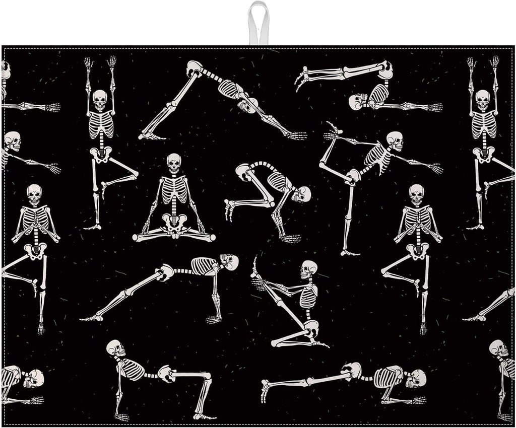 Funny Skull Yoga Dish Drying Mat for Kitchen Counter Microfiber Absorbent Dish Kitchen Drying Mat Draining Reusable Washable for Dishes/Utensils/Counterto