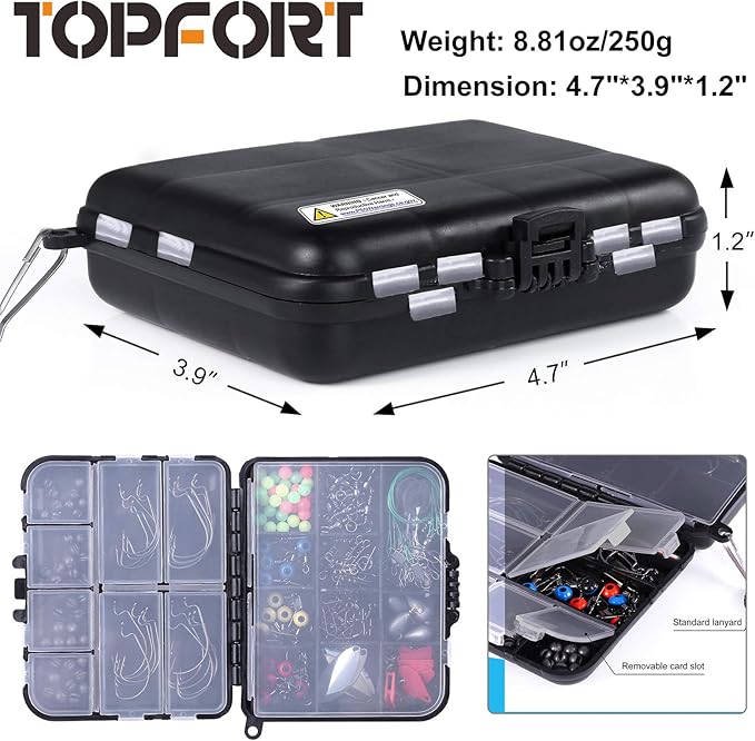 TOPFORT 187/343pcs Fishing Accessories Kit, Organized Fishing Tackle Box with Tackle Included, Fishing Hooks, Fishing Weights Sinkers, Fishing Gear and Equipment, Fishing Gift for Men