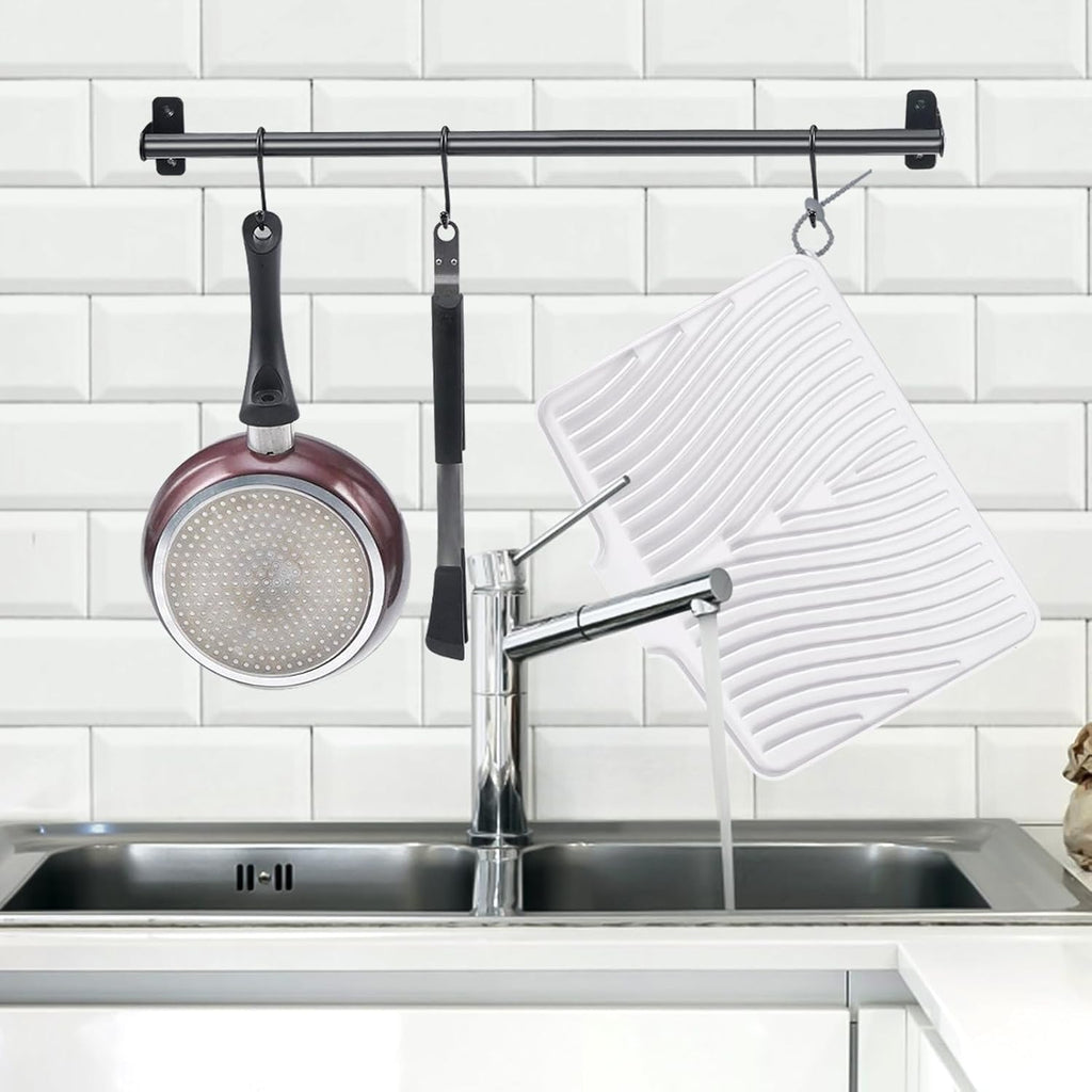 Silicone Dish Drying Mat for Kitchen Counter, Dish Drying Pad, Non-Slip Drain Pad with Built-in Drain, Heat Resistant Stone Drying Mat(Ivory-L 15.8" x 13")